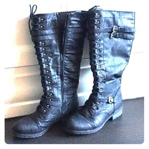 EUC faux leather high motto boots.  Super edgy